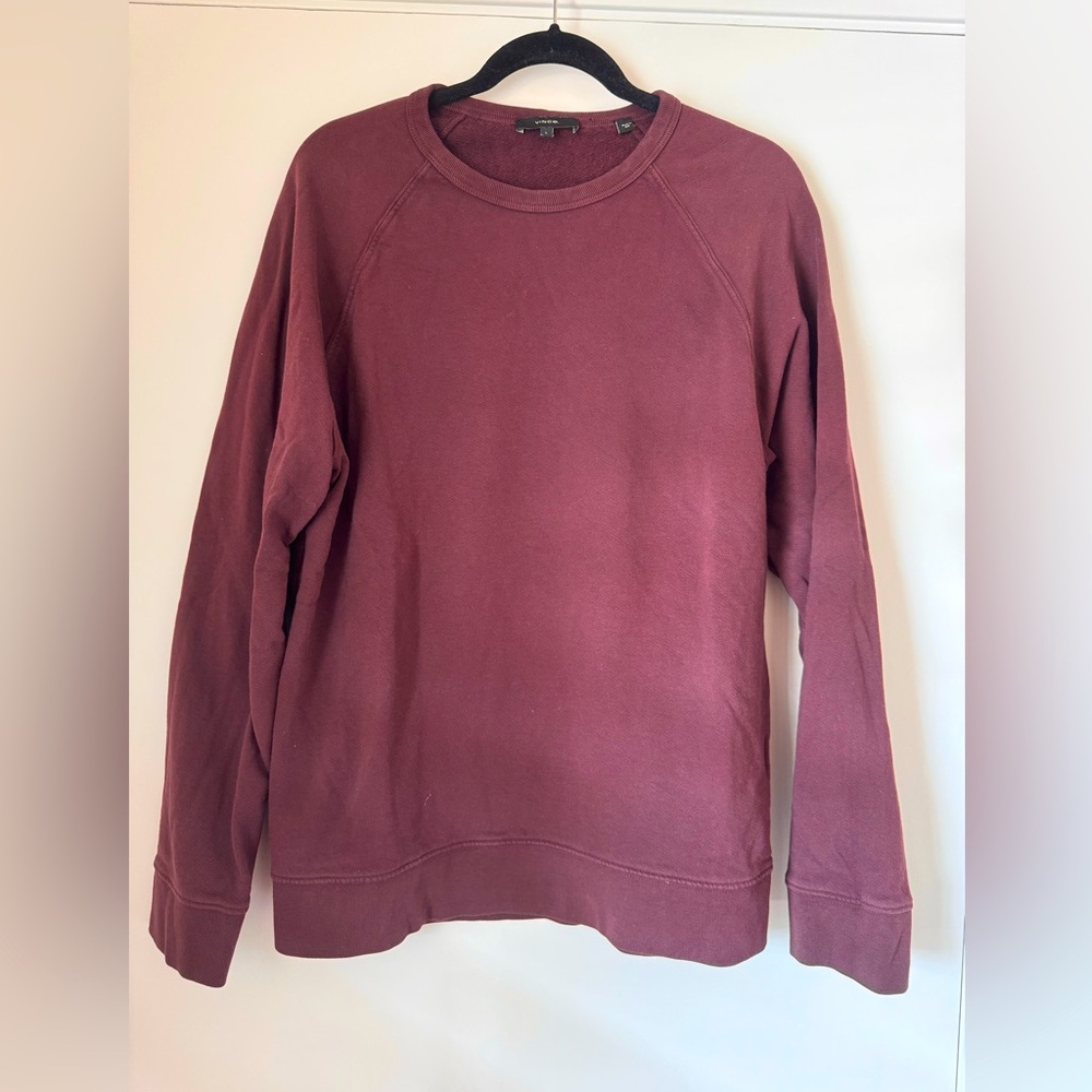 VINCE Mens L Burgundy washed 100% cotton sweatshirt. Large
